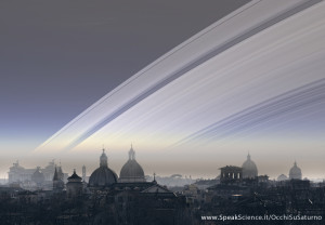 Una vista dei tetti di Roma, se la Terra avesse gli anelli come Saturno. Una creazione SpeakScience per OcchiSuSaturno 2015